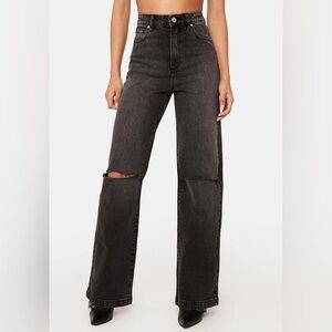 Abrand Jeans Cindy Rip 94 High & Wide Jeans Black Wash High Waist Womens Size 26